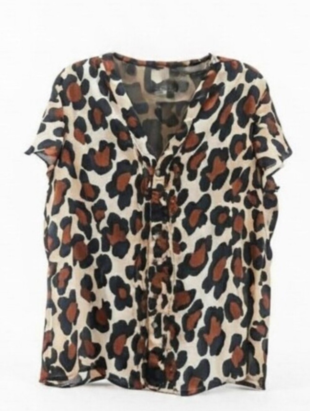 Leopard Print Short Sleeve Blouse - Brown & Black